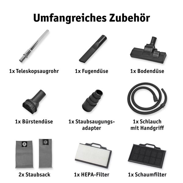 WALTER Staubsauger 3in1, Klopffunktion Nass Trocken Blasen Industriesauger, HEPA – Bild 7