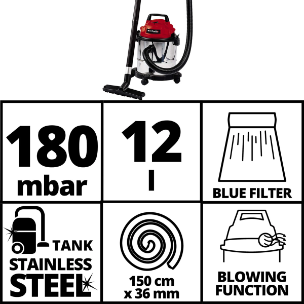 Einhell Nass-Trockensauger Staubsauger Industriesauger TC-VC 1812 S – Bild 9