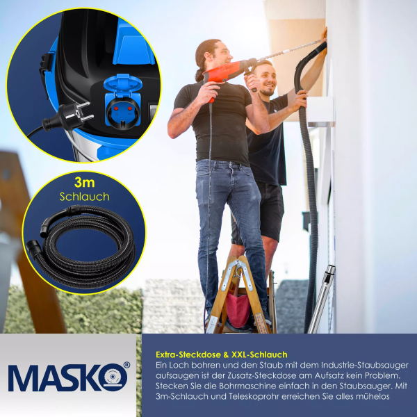 MASKO® industriesauger Staubsauger Nass Trocken 1800 W Industriestaubsauger 30L – Bild 4