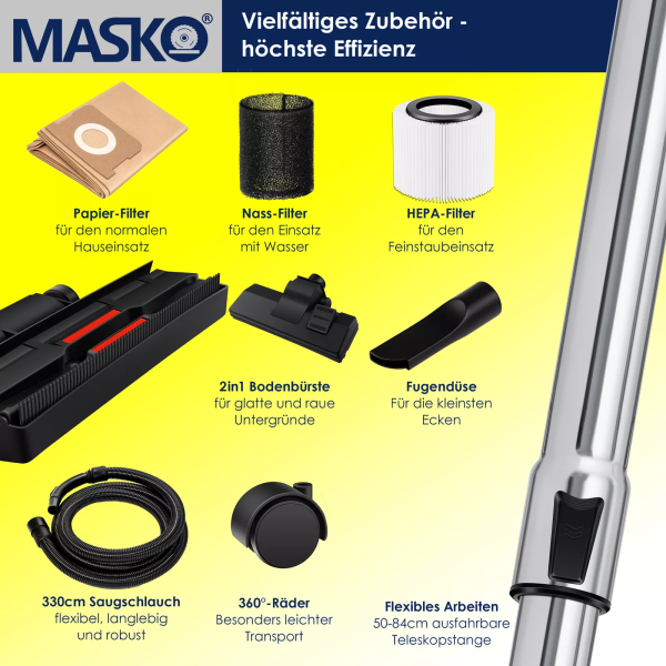 MASKO® industriesauger Staubsauger Nass Trocken 1800 W Industriestaubsauger 30L – Bild 8